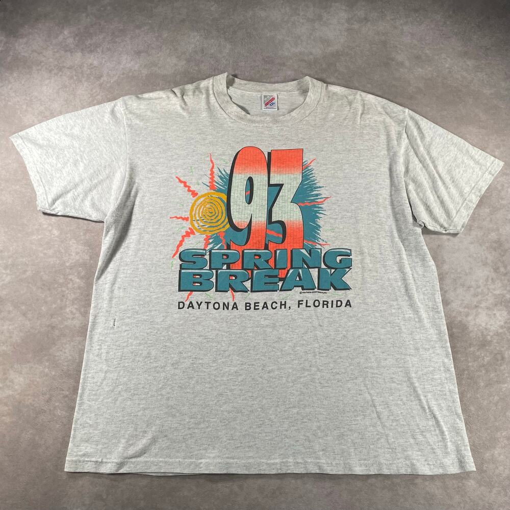 Vintage 93 Spring Break Daytona Beach Florida Jerzees T-Shirt Grey 2XL USA Made